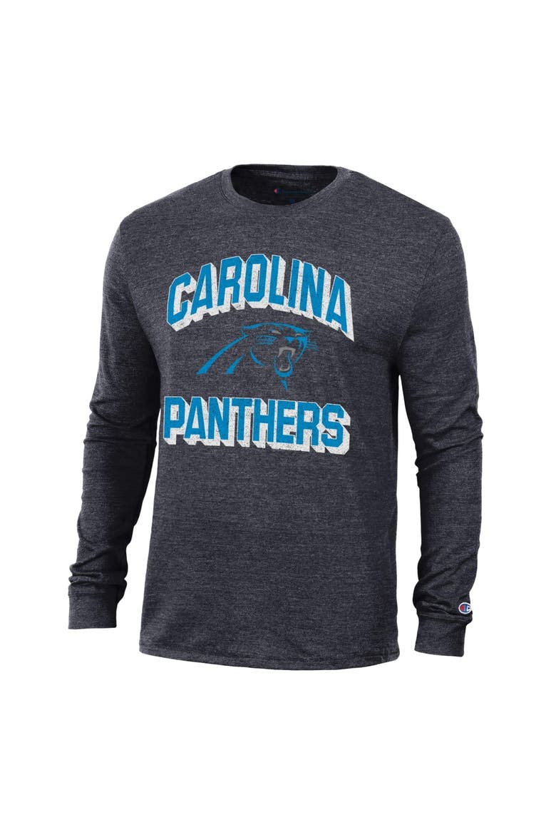 Men's Champion Heather Black Carolina Panthers Ultimate Tri-Blend Long Sleeve T-Shirt, Alternate, color, Heather Black