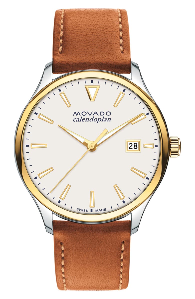 Movado Heritage Calendoplan Leather Strap Watch, 40mm, Main, color, 