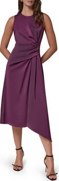 Donna Karan New York Side Draped Asymmetric Hem Stretch Satin Dress