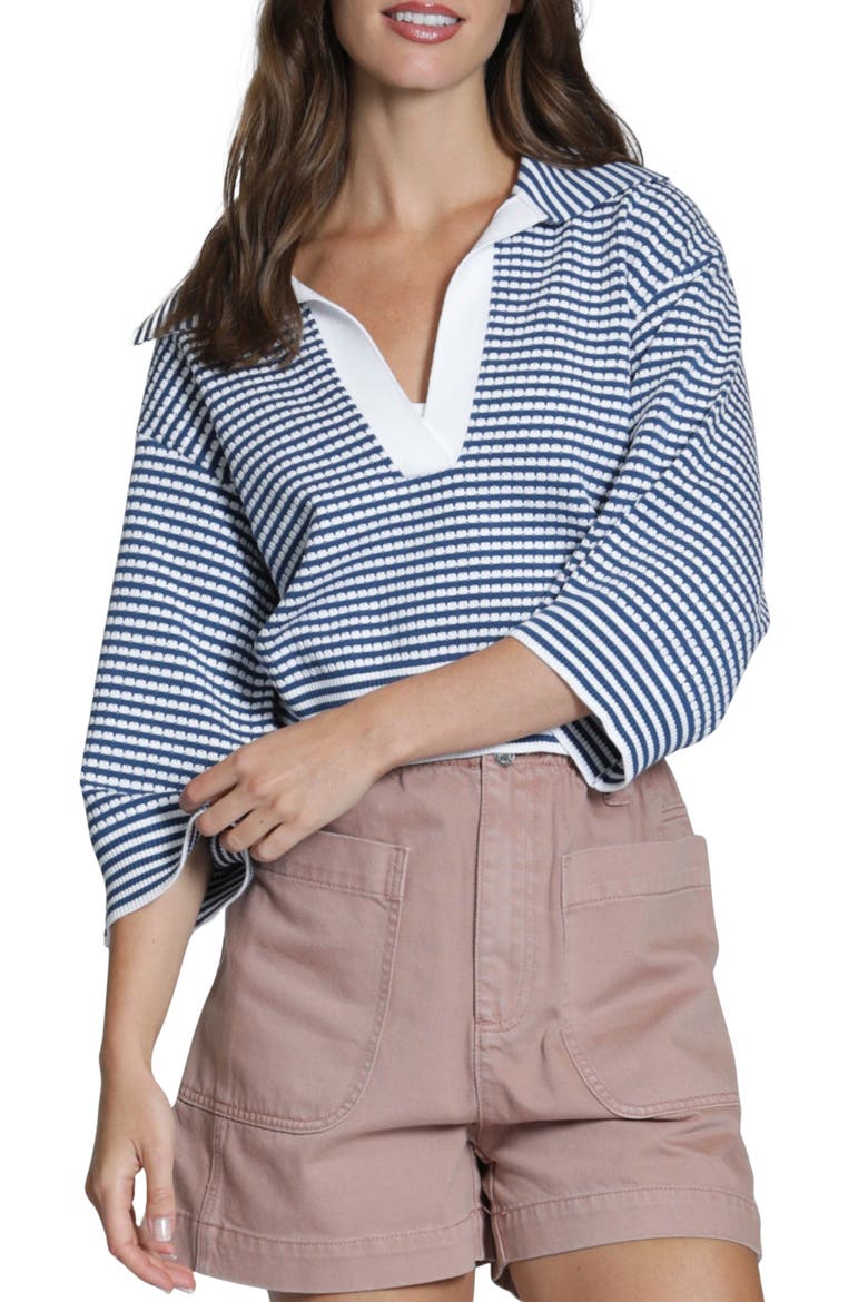 Stripe Three-Quarter Sleeve Sweater, Main, color, BLUEWHITE STRIPE