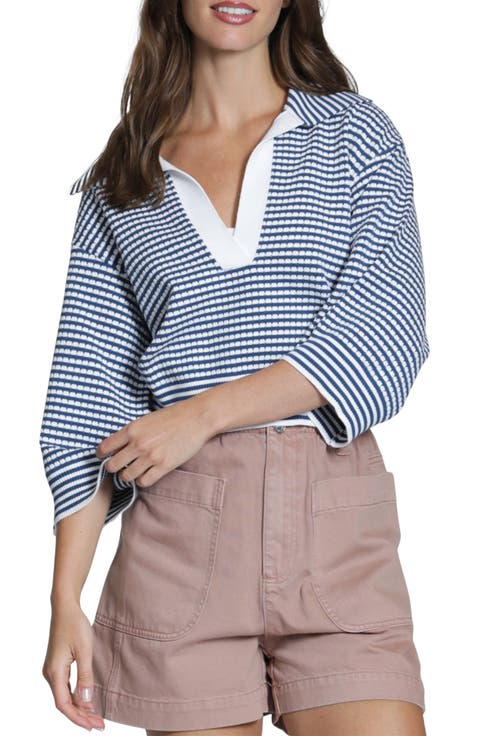 Stripe Three-Quarter Sleeve Sweater