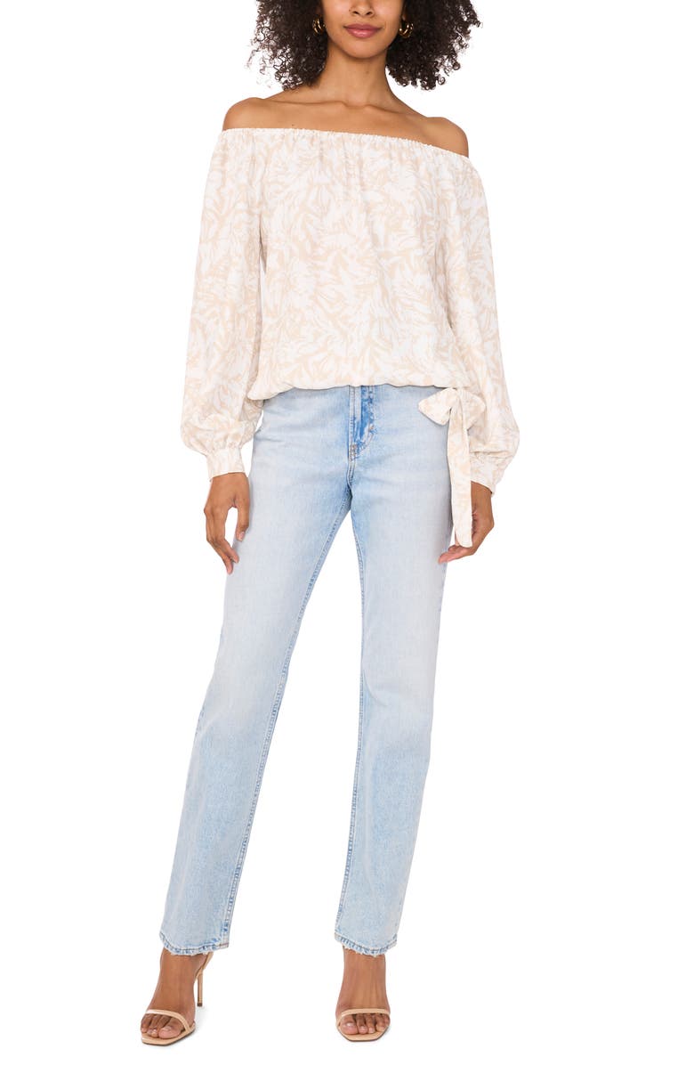 Vince Camuto Floral Off the Shoulder Long Sleeve Top, Alternate, color, Natural Sand
