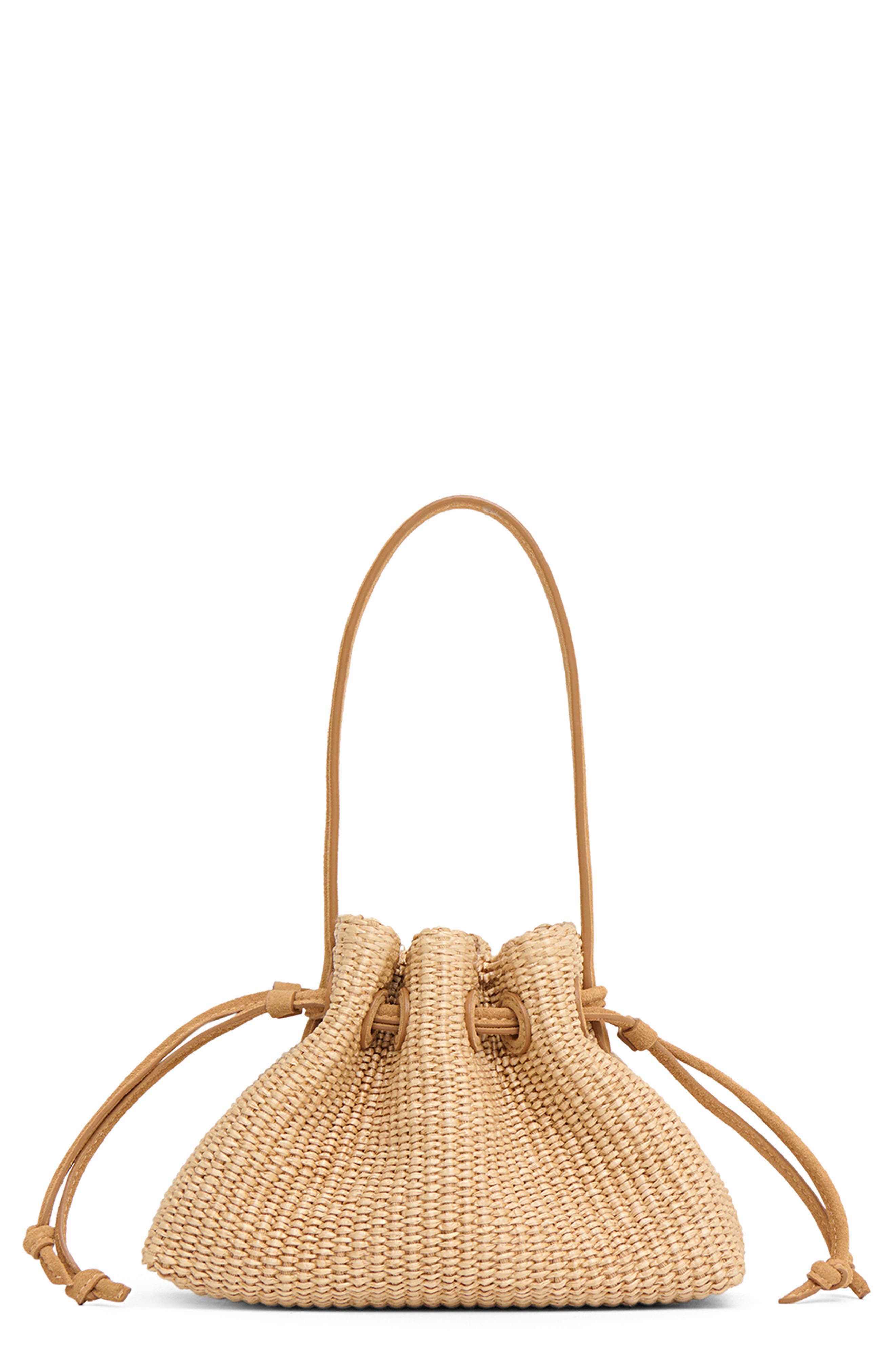 Mansur Gavriel Woven Raffia Drawstring Pouchette, Main, color, Natural
