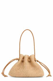 Woven Raffia Drawstring Pouchette