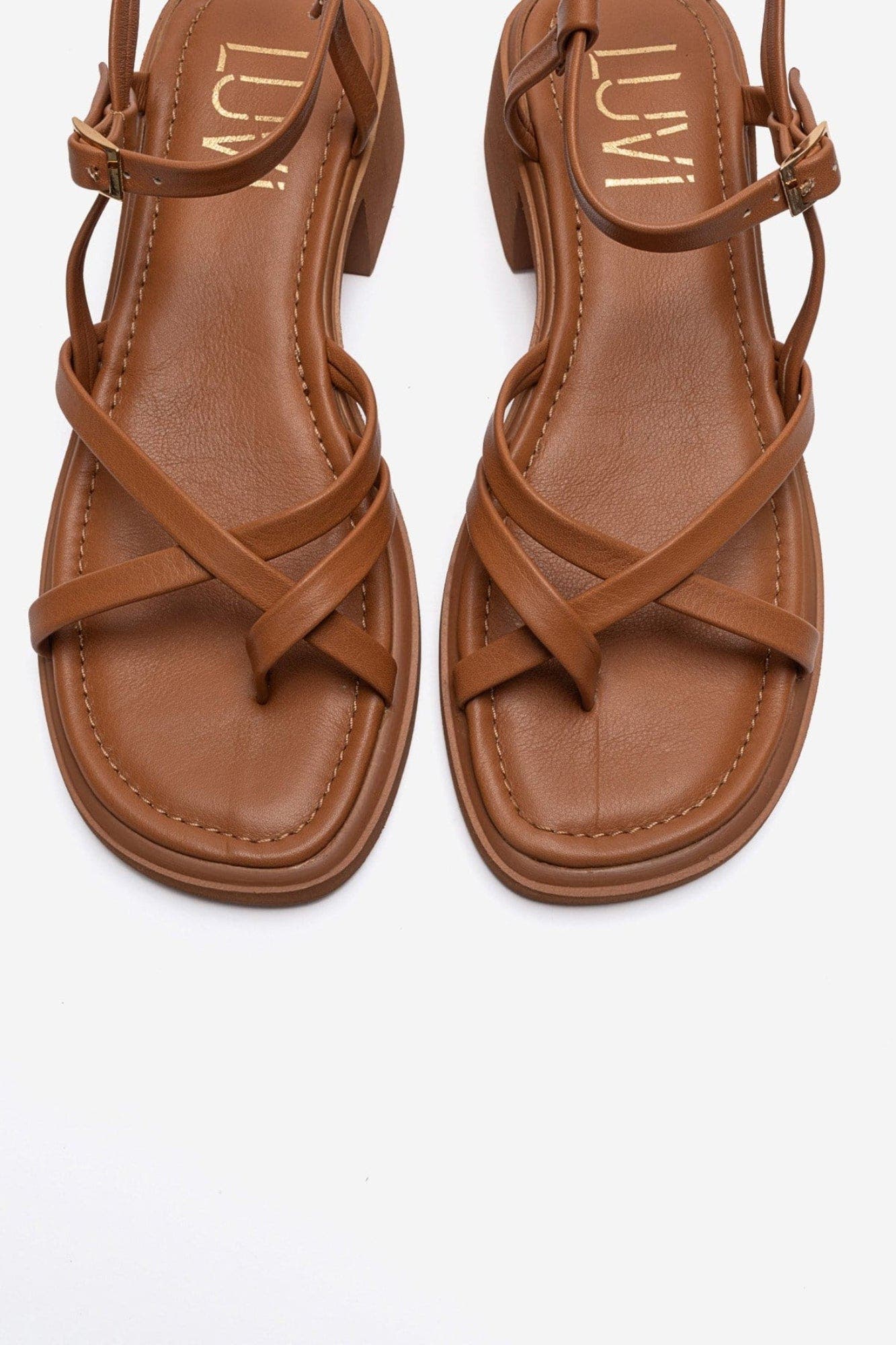 Cirelle Leather Block Heel Sandal, Alternate, color, Cognac