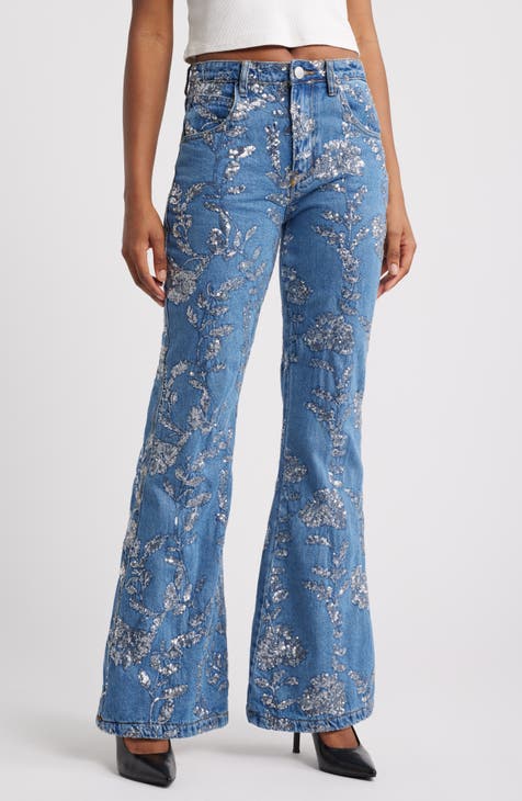 Sequin fashion embellished jeans