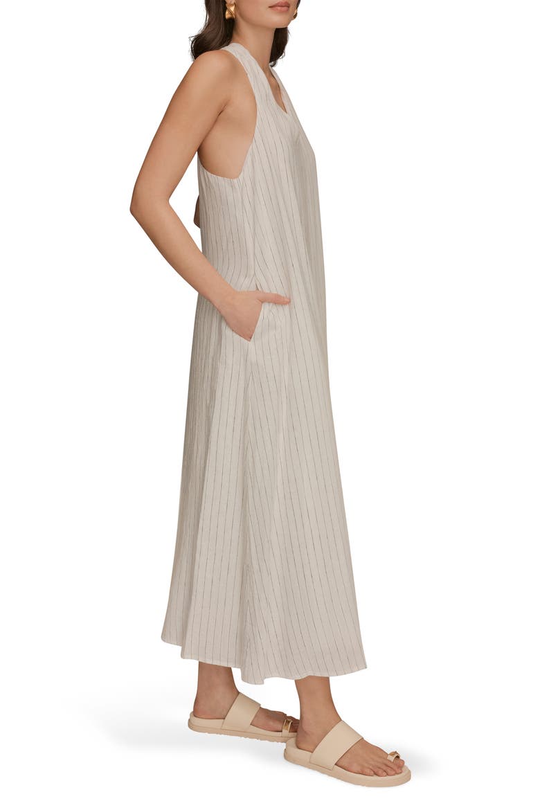 Sleeveless Linen Blend Midi Dress, Alternate, color, CREAM/ BLACK