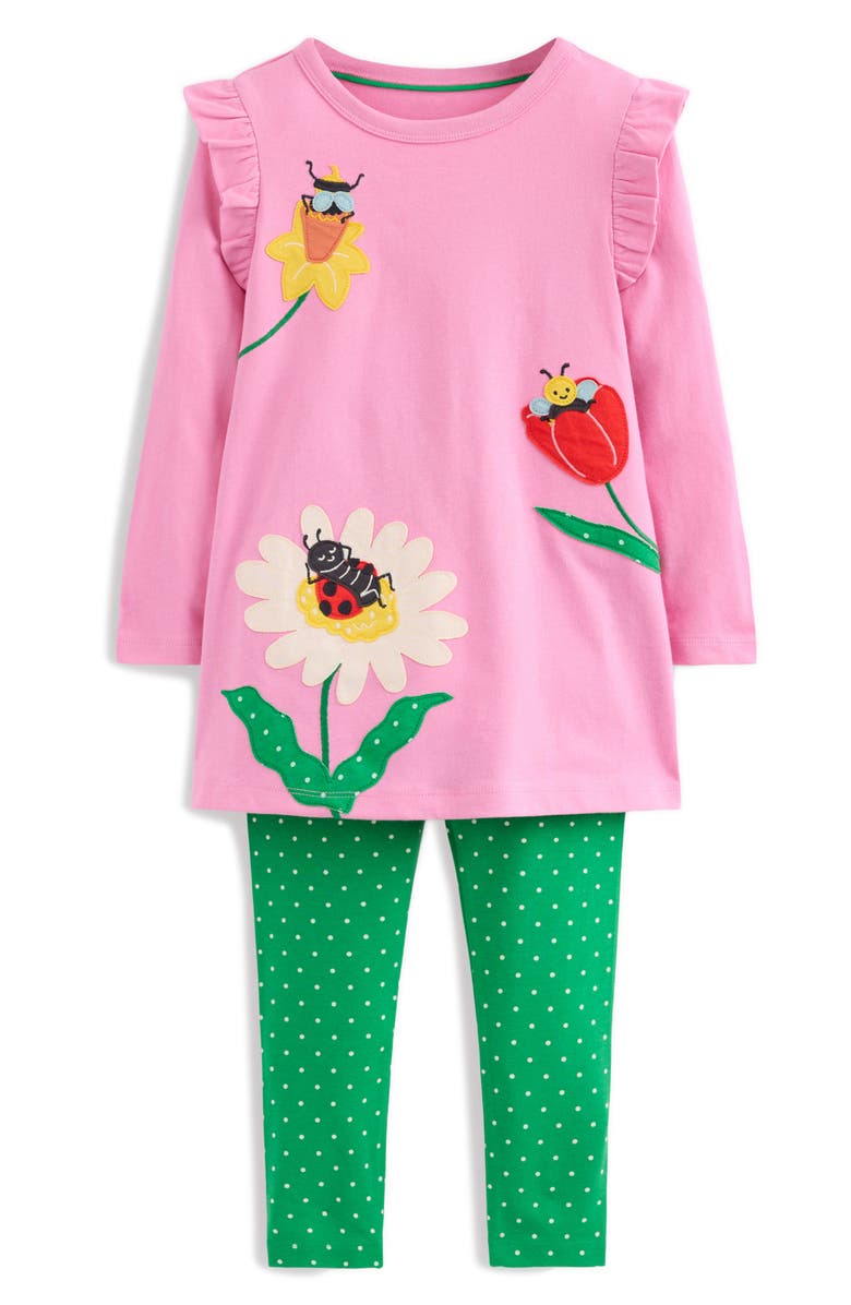 Mini Boden Kids' Floral Appliqué Cotton Tunic & Leggings Set, Main, color, 
