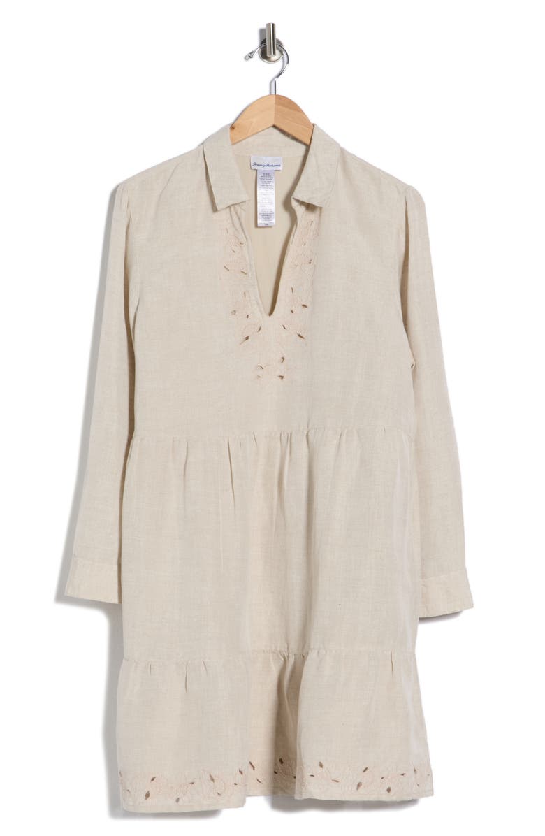 Tommy Bahama St. Lucia Embroidered Long Sleeve Linen Blend Dress, Main, color, 