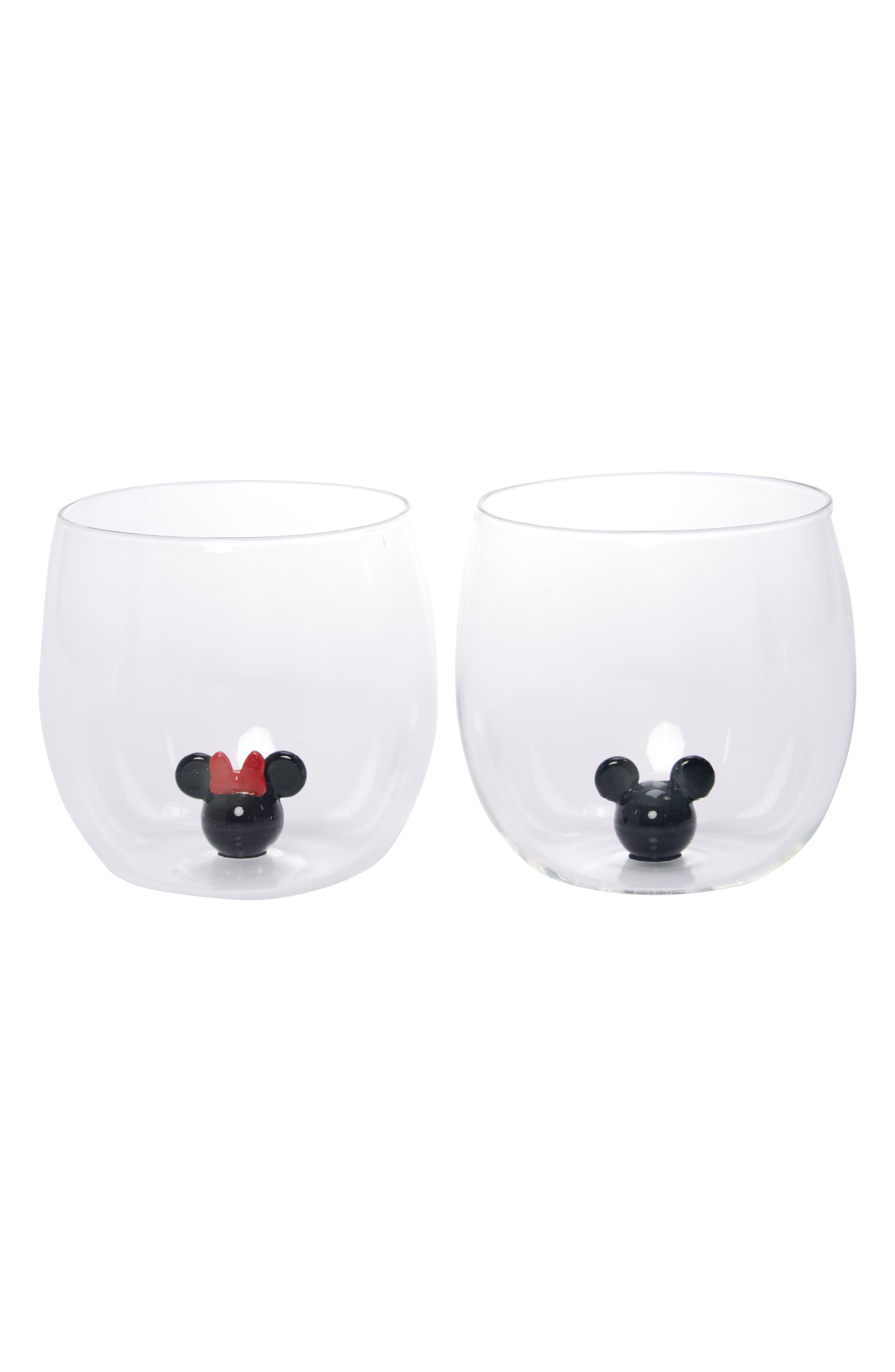 JoyJolt x Disney Mickey & Minnie 3D Icon Set of 2 Glass Tumblers