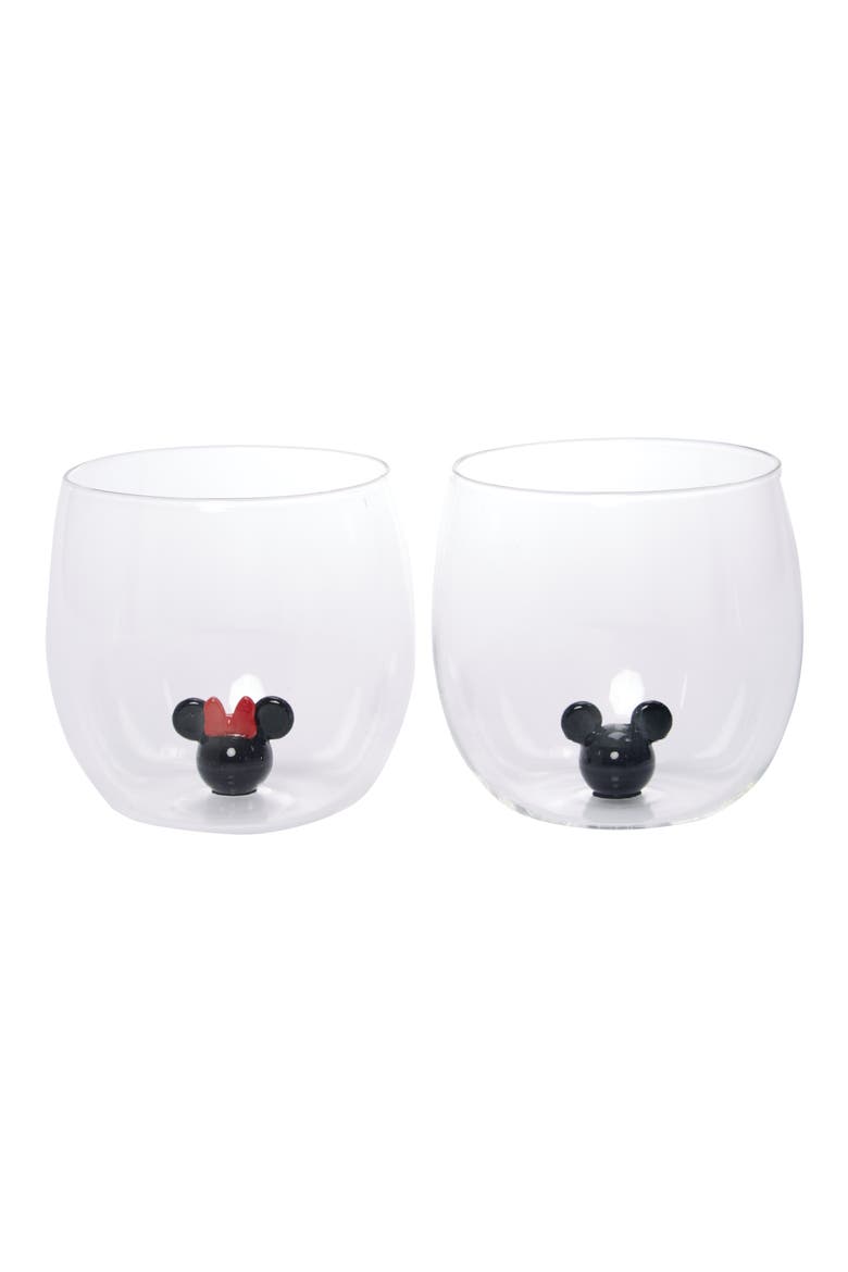 x Disney Mickey & Minnie 3D Icon Set of 2 Glass Tumblers, Main, color, GLASS