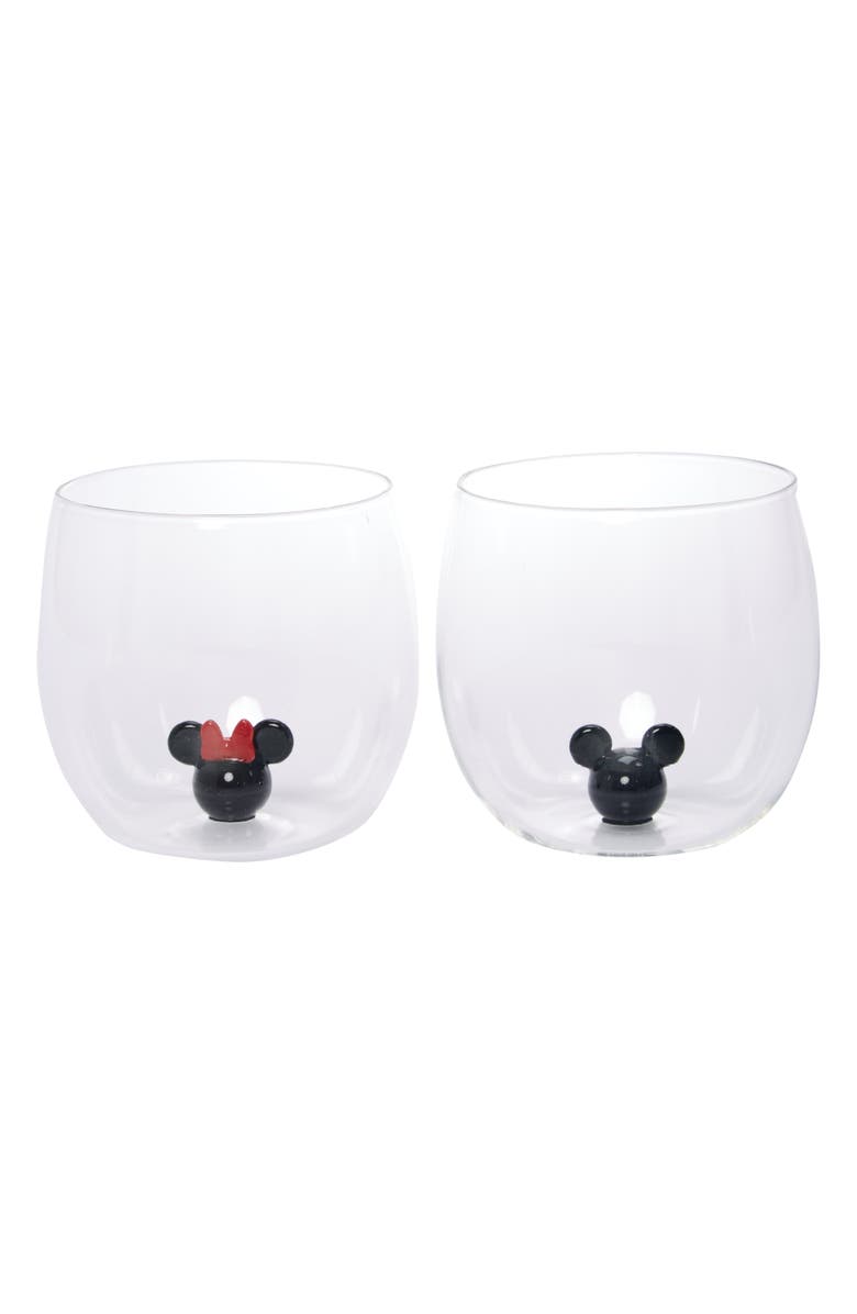 JoyJolt x Disney Mickey & Minnie 3D Icon Set of 2 Glass Tumblers, Main, color, Glass