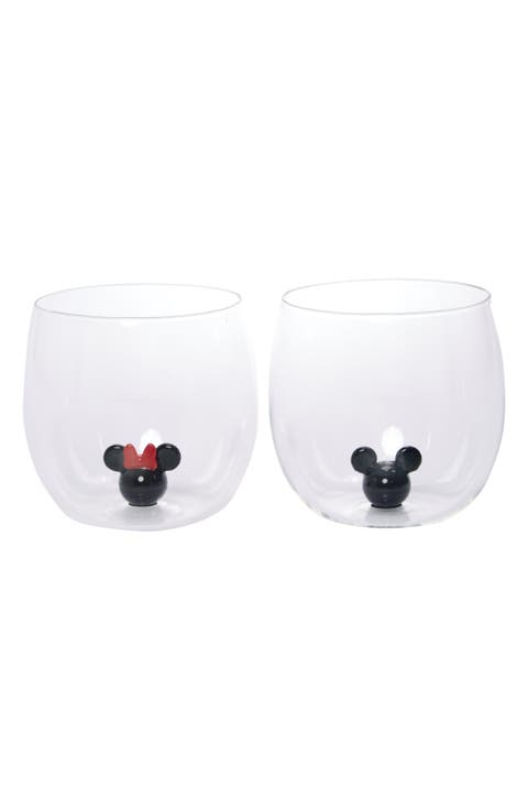 x Disney Mickey & Minnie 3D Icon Set of 2 Glass Tumblers