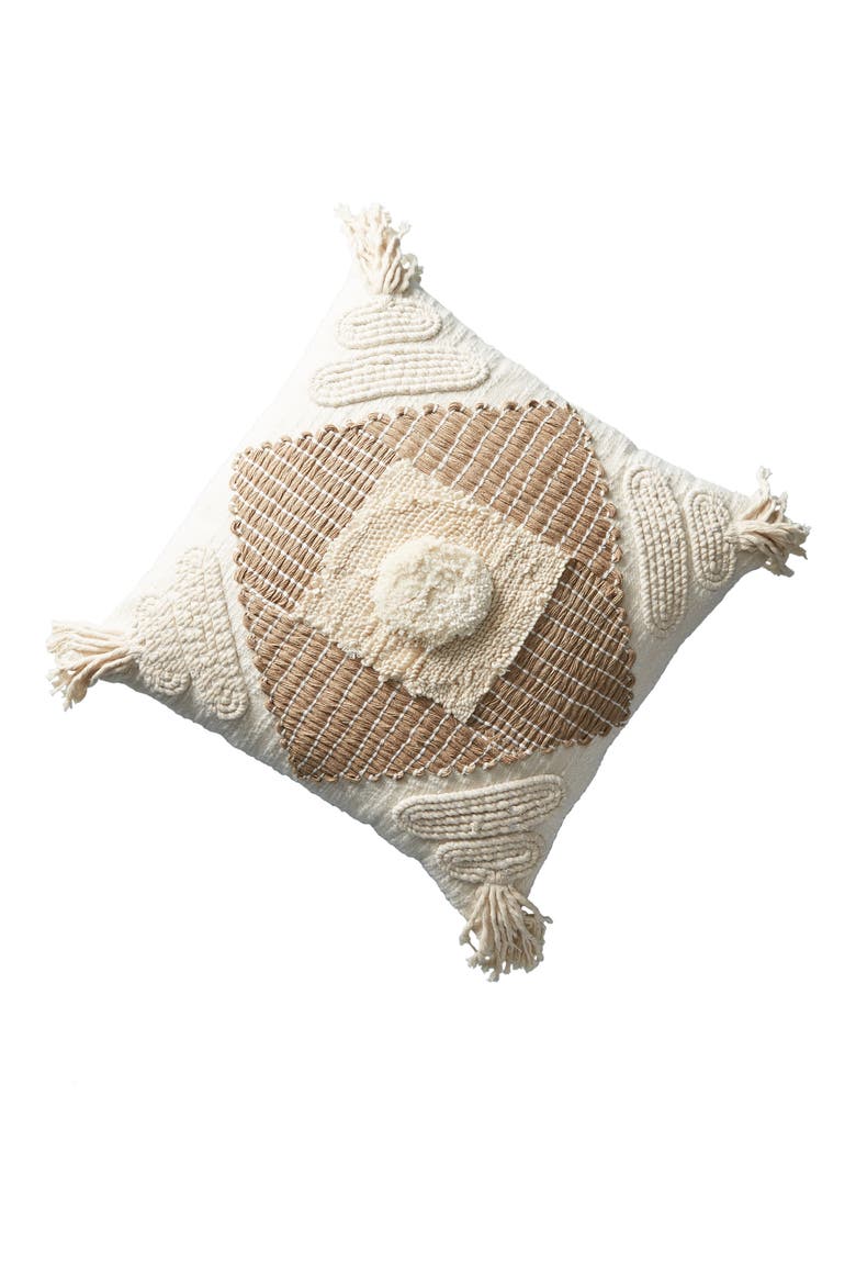 Anthropologie Textured Nayeli Square Accent Pillow, Alternate, color, CREAM