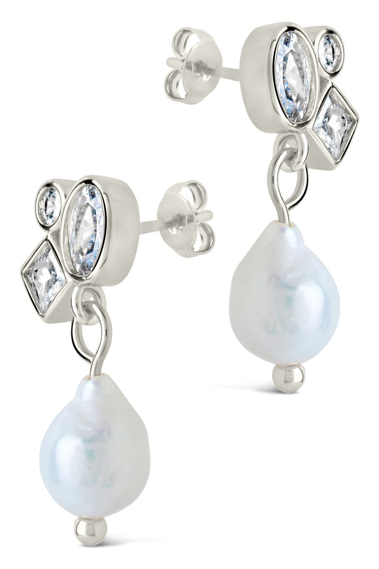 Penny Cubic Zirconia Cluster & Freshwater Pearl Drop Earrings, Alternate, color, SILVER