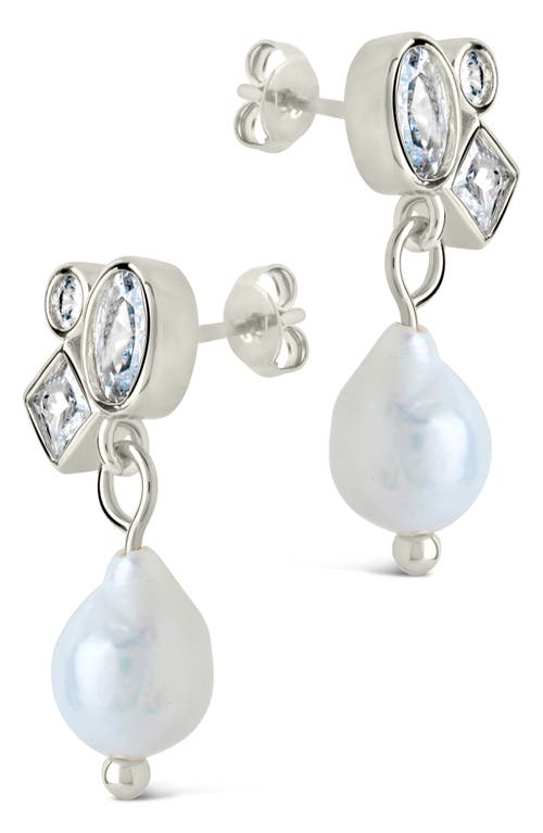 Sterling Forever Penny Cubic Zirconia Mother Of Pearl Cluster Stud Earrings In Silver