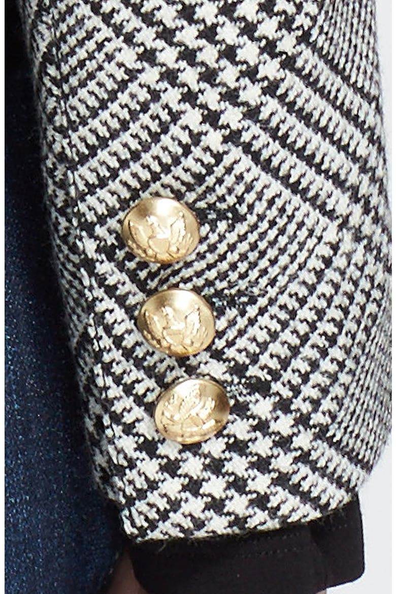 Leather Elbow Patch Houndstooth Jacket, Alternate, color, BLACK/ CREAM/ WHISKEY