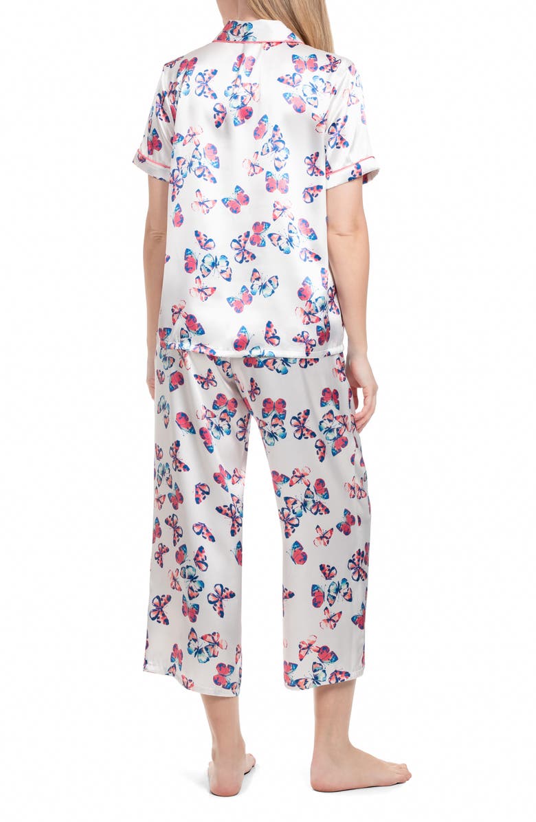 In Bloom by Jonquil Amber Butterfly Satin Crop Pajamas, Alternate, color, Ivory
