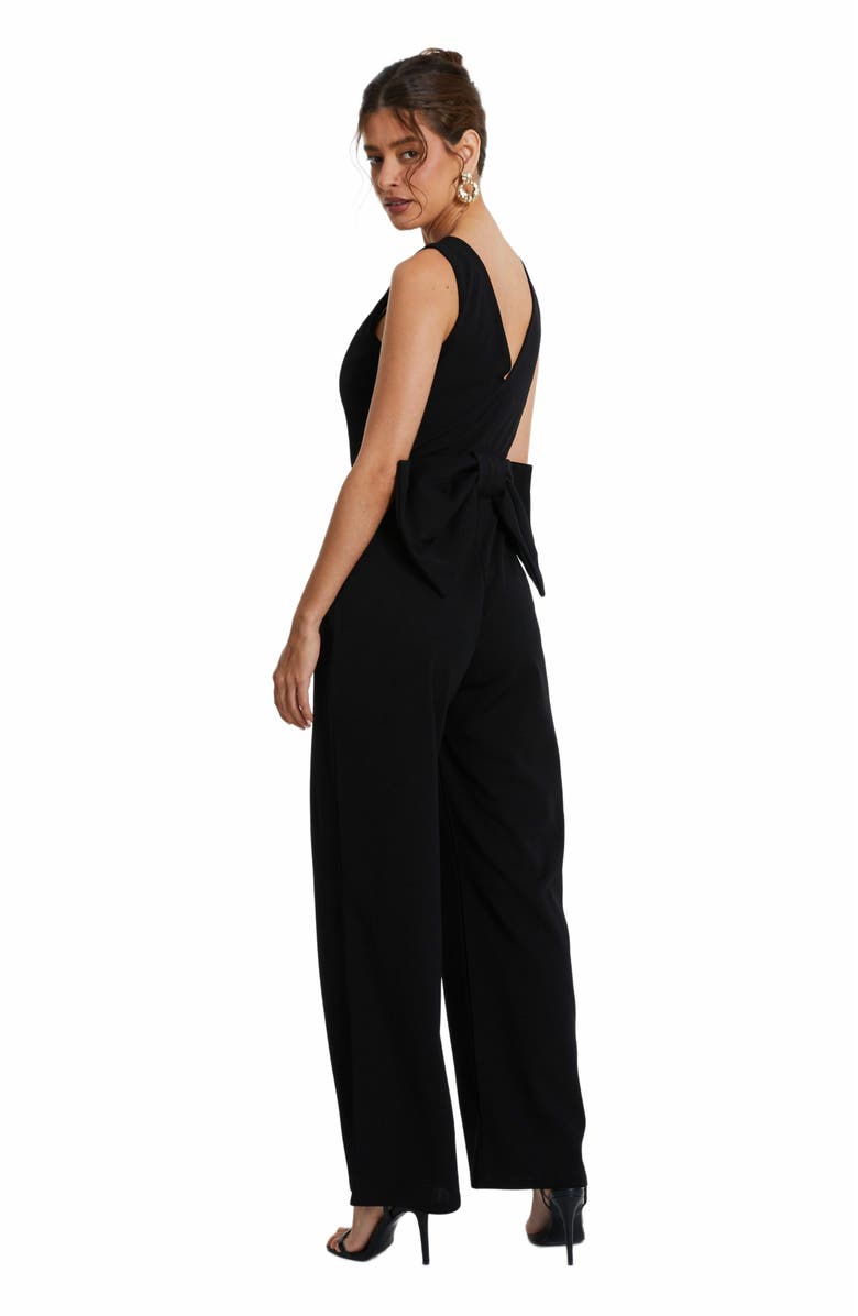 QUIZ Button Front Scuba Crepe Jumpsuit With Open Back, Alternate, color, Black