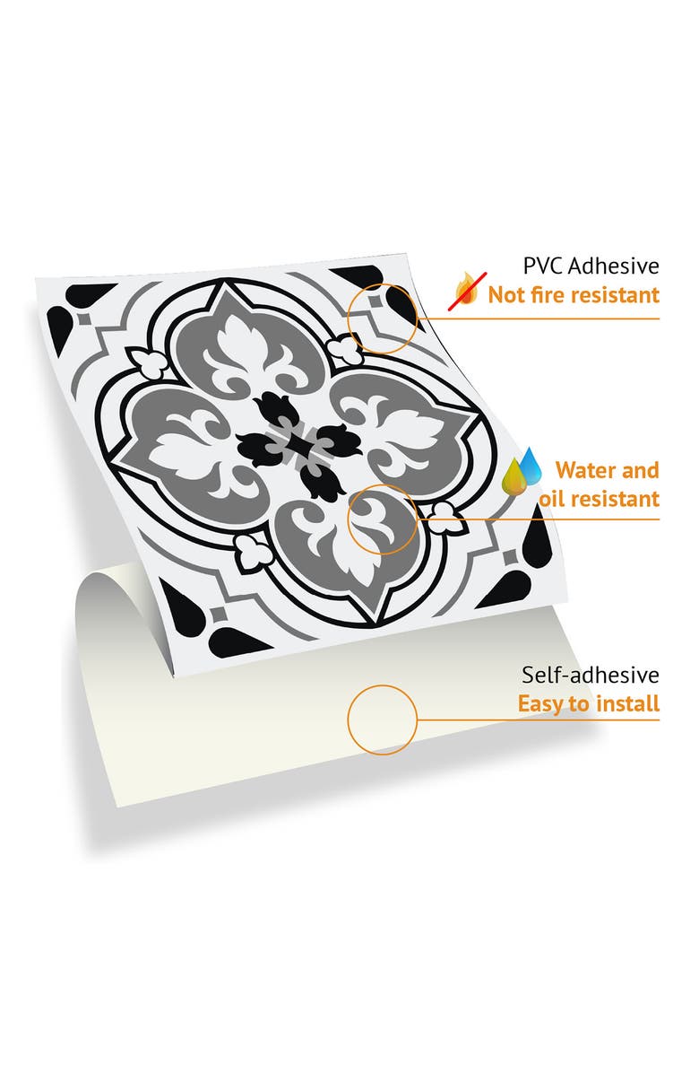 WALPLUS Seamless Antique Floral 72-Piece Tile Sticker Set, Alternate, color, 