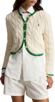 Polo Ralph Lauren Cable Knit Button Front Crop Cardigan