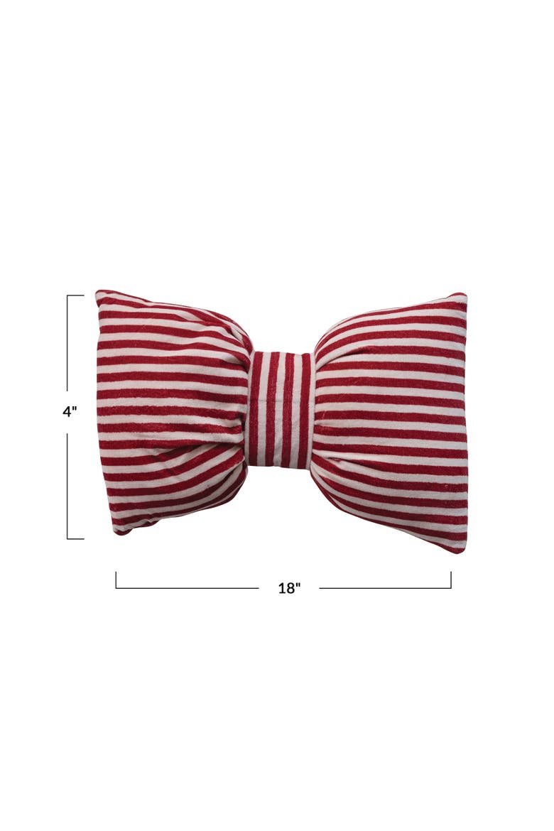 Velvet Bow Striped Lumbar Pillow, Alternate, color, Red and Cream