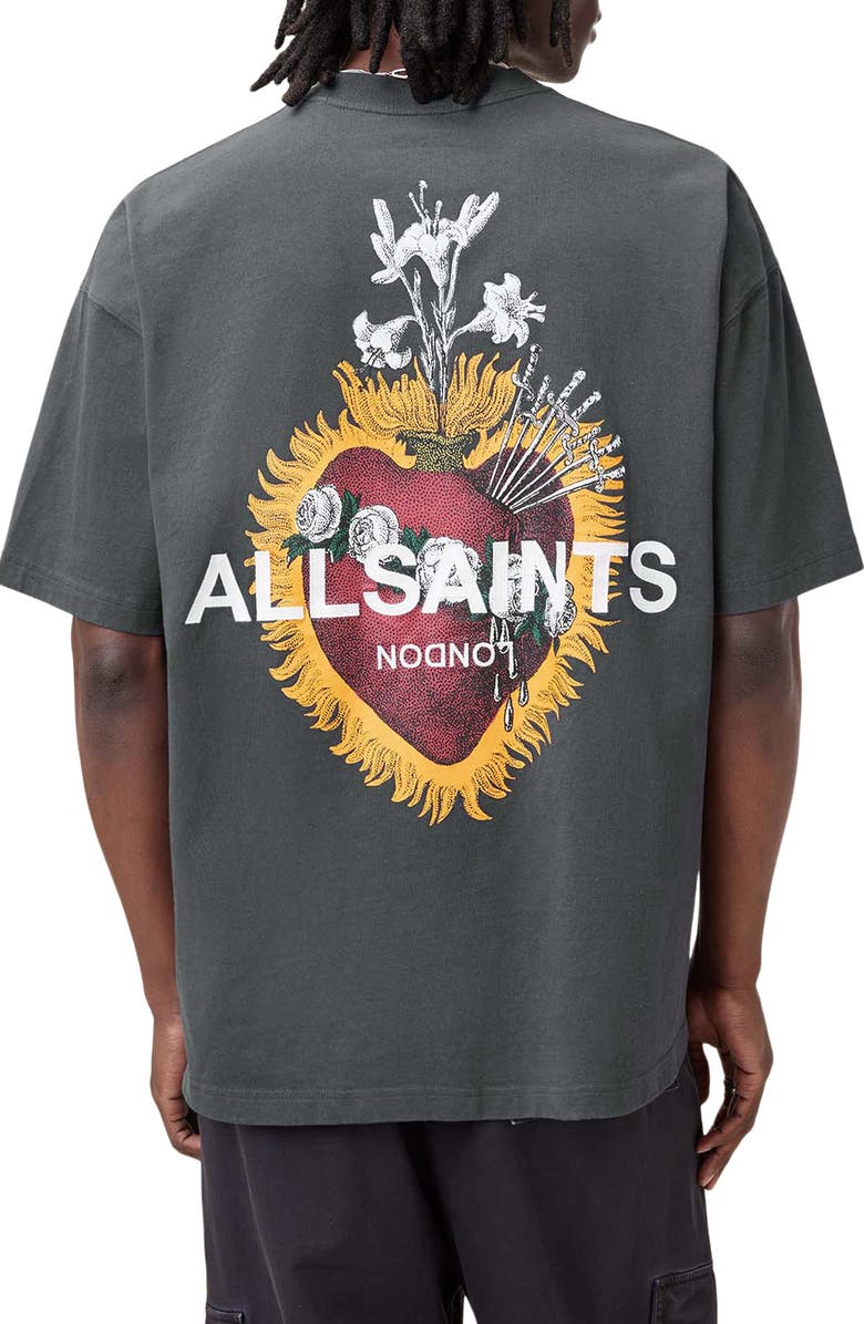 AllSaints Heartfelt Cotton Graphic T-Shirt, Alternate, color, Washed Black