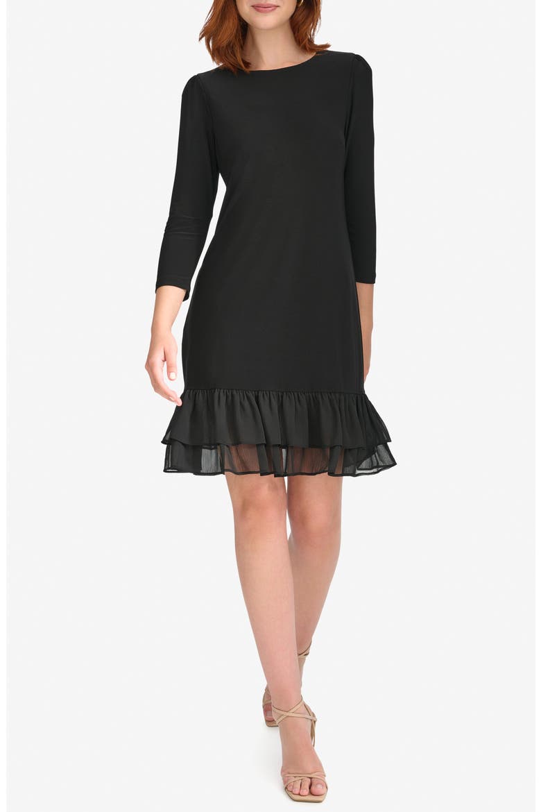 Three Quarter Sleeve Dress, Main, color, BLACK