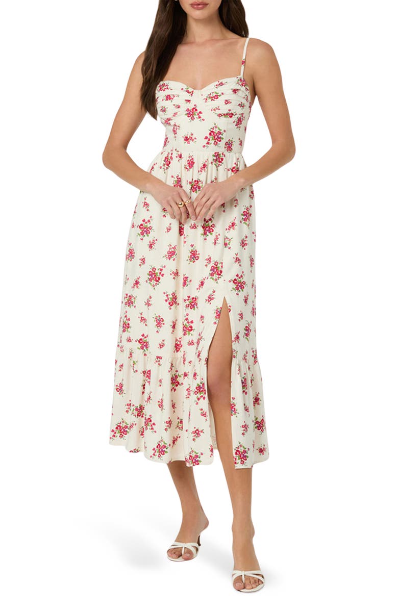 ASTR the Label Floral Pleated Bust Fit & Flare Sundress, Main, color, Red Floral