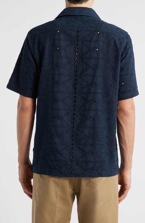 Nn07 Julio 5392 Camp-collar Broderie Anglaise Cotton Shirt In Blue