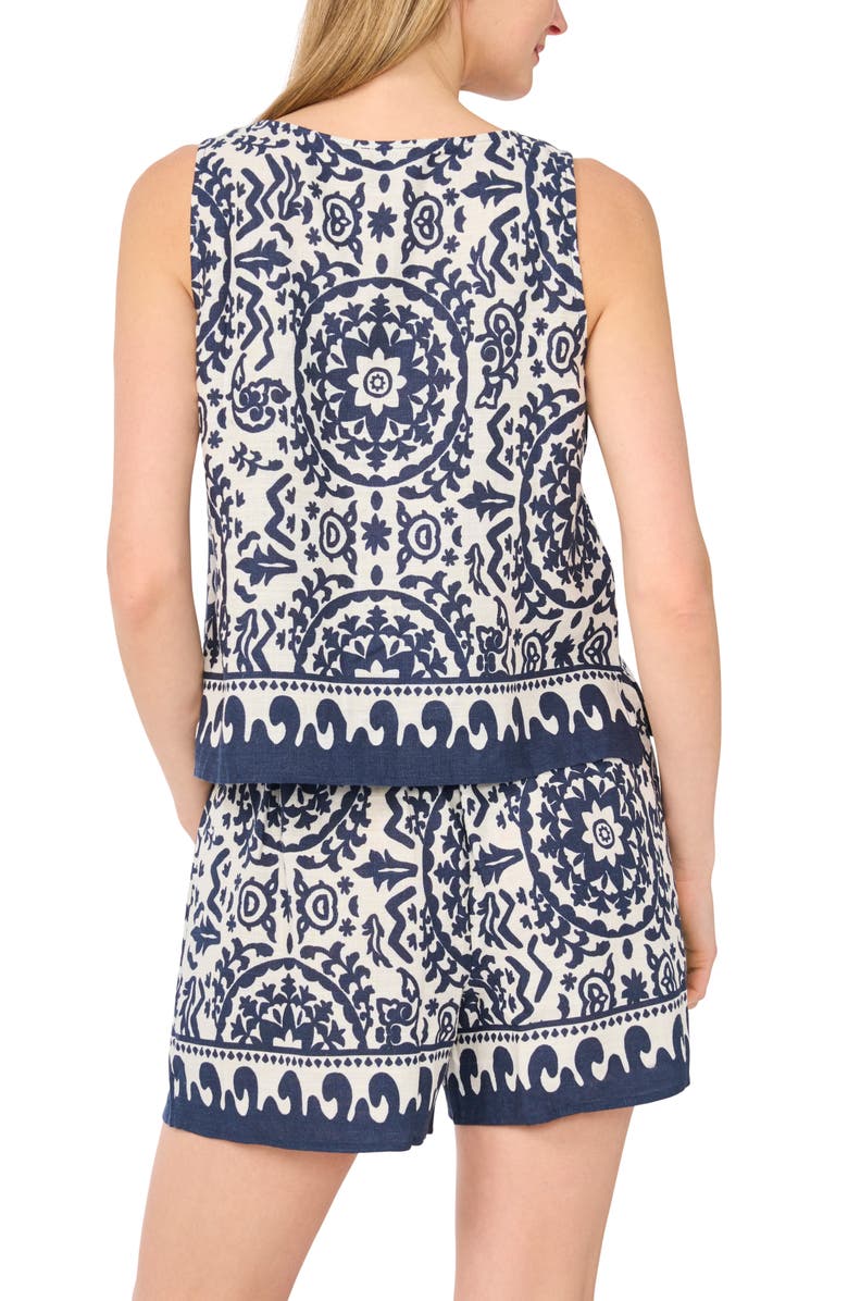 CeCe Boarder Print Tank & Shorts Set, Alternate, color, Ocean Blue