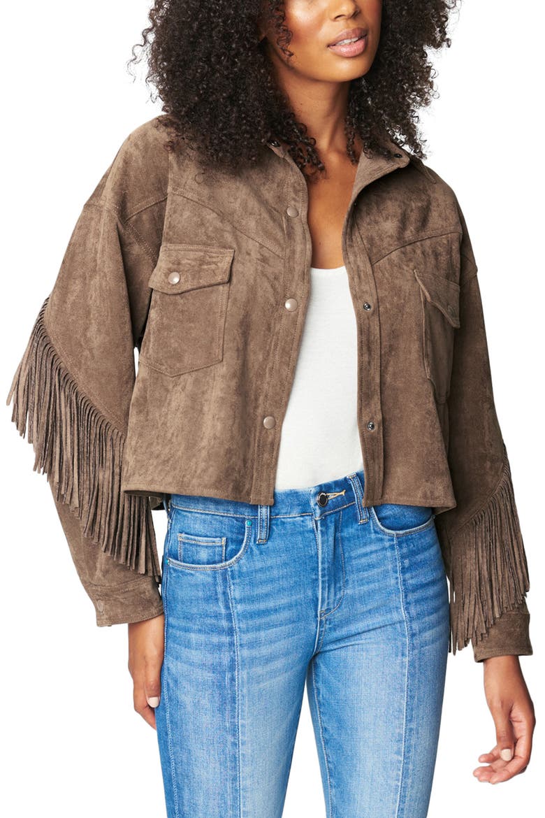 Faux Suede Fringe Jacket, Main, color, HOT COCOA