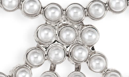 Open Edit Micro Faux Pearl Bow Drop Earrings In White- Hematite