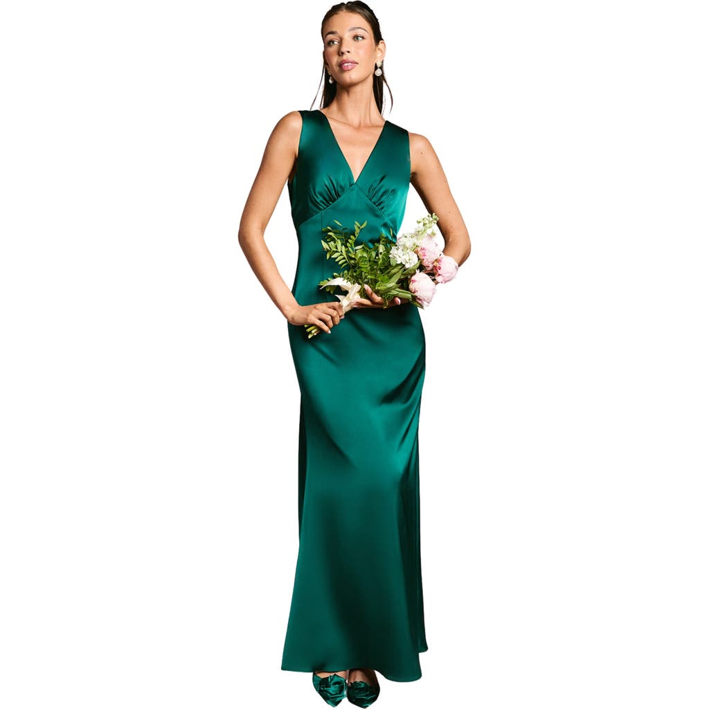 Coast Bow Back V-neck Satin Bridesmaid Dress In Green
