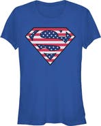 SUPERMAN Juniors Superman Patriotic Logo T Shirt