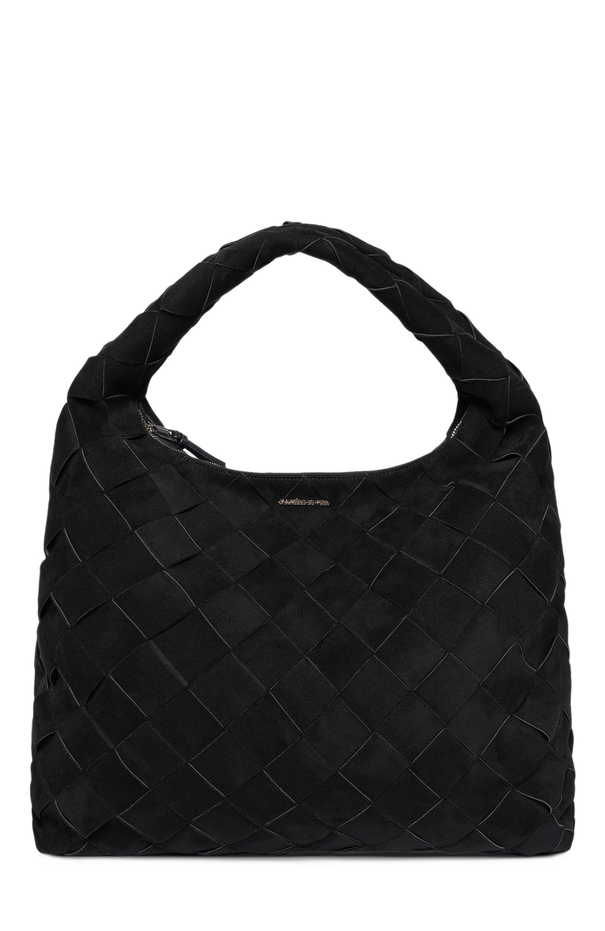 Manière De Voir Aubin Suede Woven Hobo Bag, Alternate, color, Black