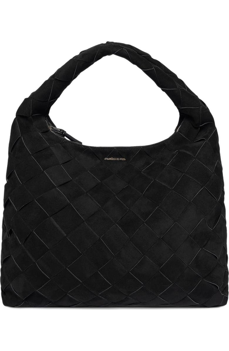 Manière De Voir Aubin Suede Woven Hobo Bag, Alternate, color, Black