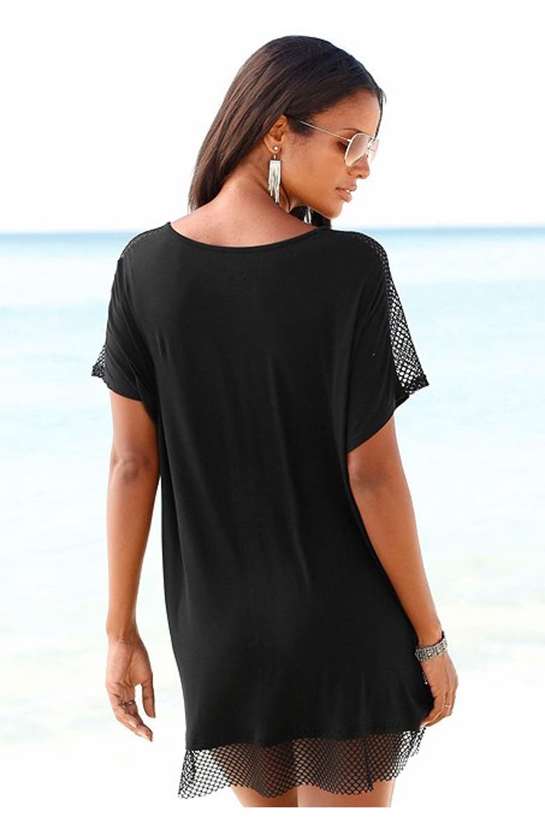 LASCANA Mesh Insert Cover Up, Alternate, color, Black