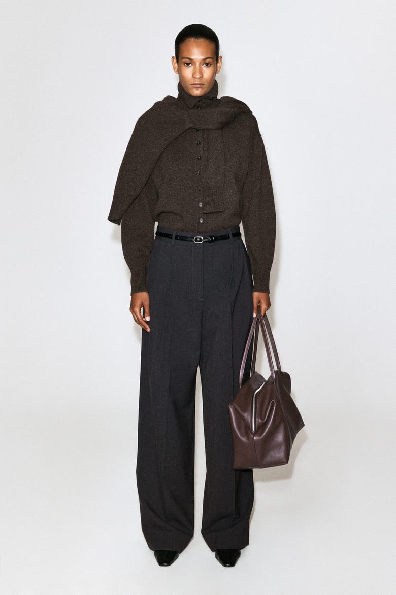 Sculpted Pure Cashmere Mock-neck Cardigan, Alternate, color, BROWN MÉLANGE