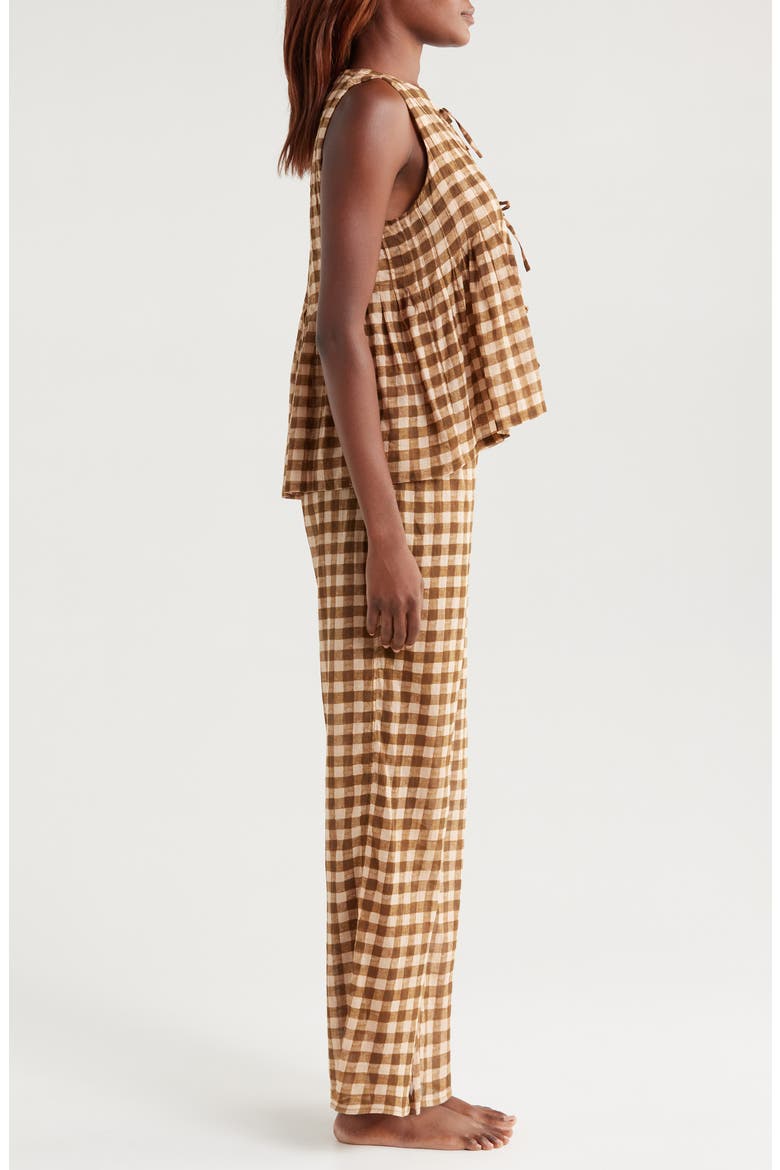 Pleat Cotton Sleeveless Pajamas, Alternate, color, GINGHAM 50'S VOILE BROWN/CREAM