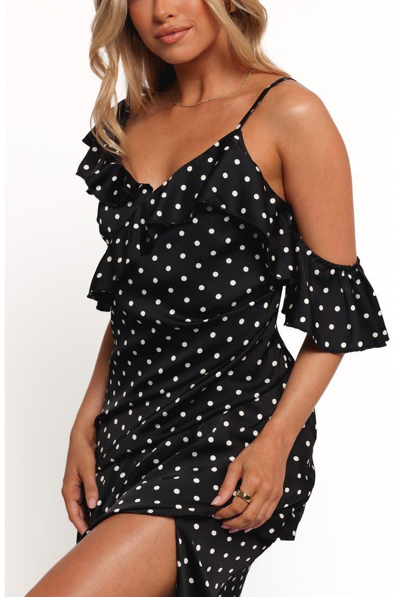 Adelina Cold Shoulder Maxi Cocktail Dress, Alternate, color, BLACK POLKA DOT