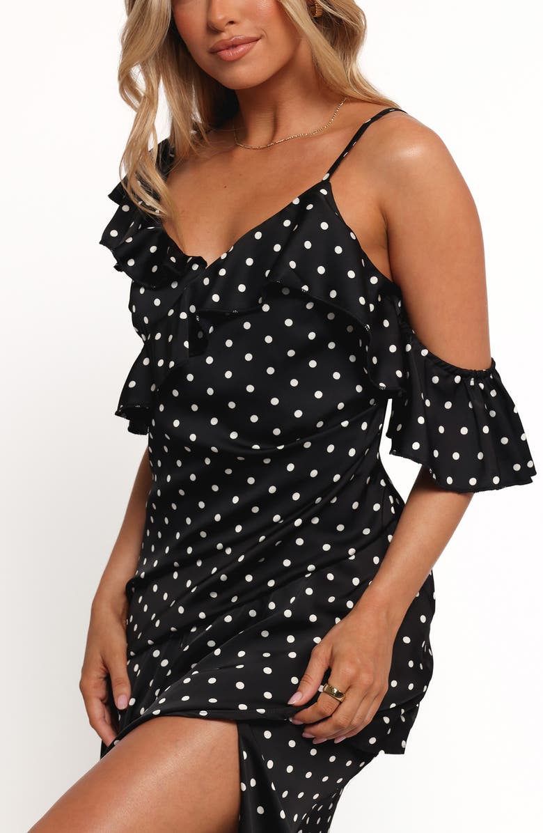 Petal & Pup Adelina Cold Shoulder Maxi Cocktail Dress, Alternate, color, Black Polka Dot