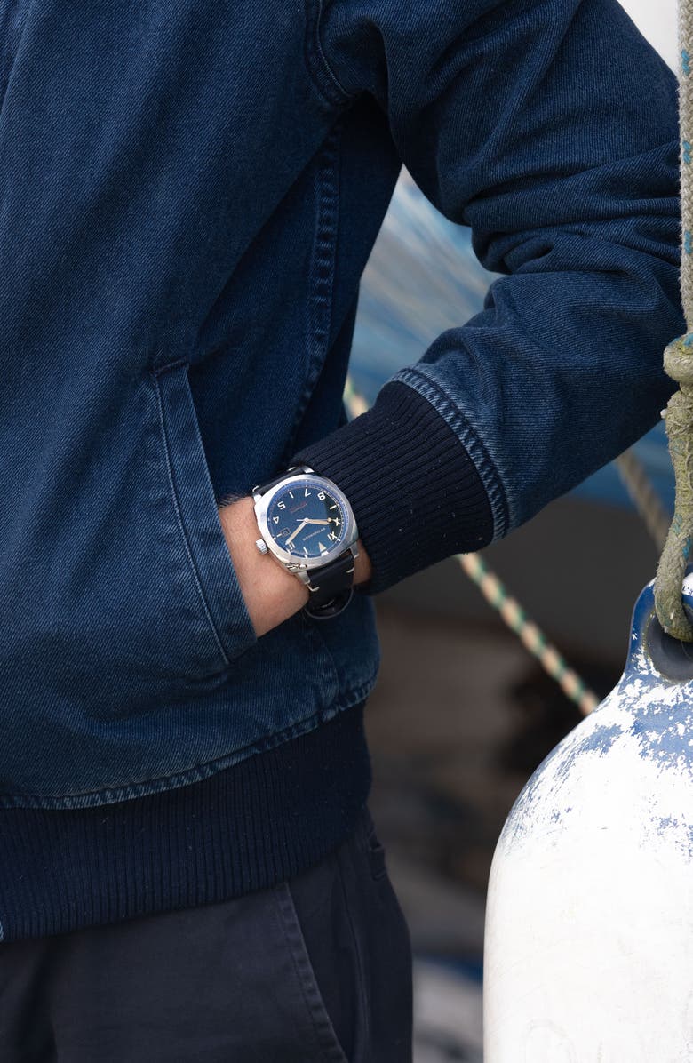 SPINNAKER Hull California Automatic Leather Strap Watch, 42mm, Alternate, color,