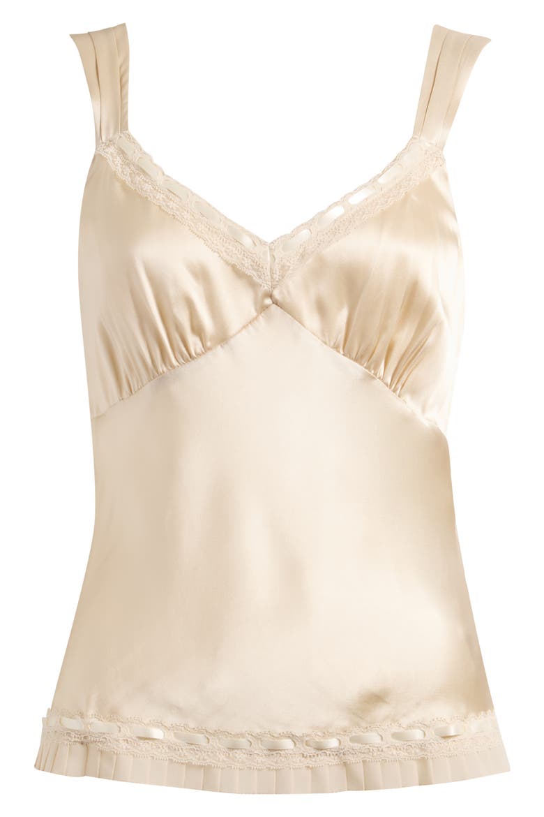 Salome Lace Trim Silk Tank, Main, color, ALMOND