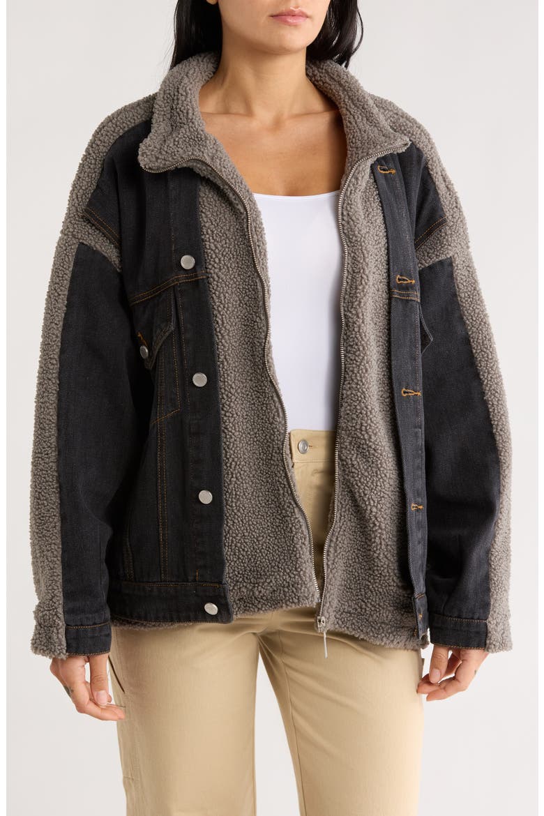 High Pile Fleece Trim Denim Jacket, Main, color, DOUBLE DOWN