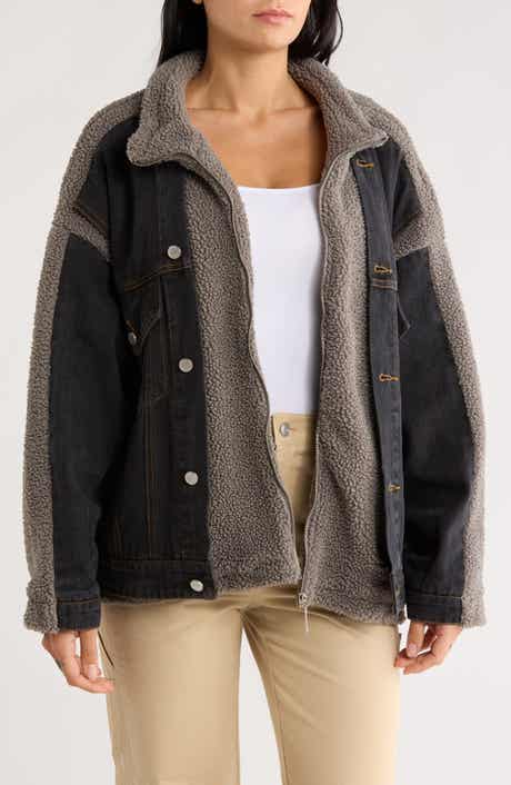 BLANKNYC High Pile Fleece Trim Denim Jacket