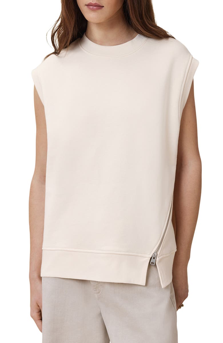 AllSaints Nila Sleeveless Asymmetric Zip Hem Sweatshirt, Main, color, 