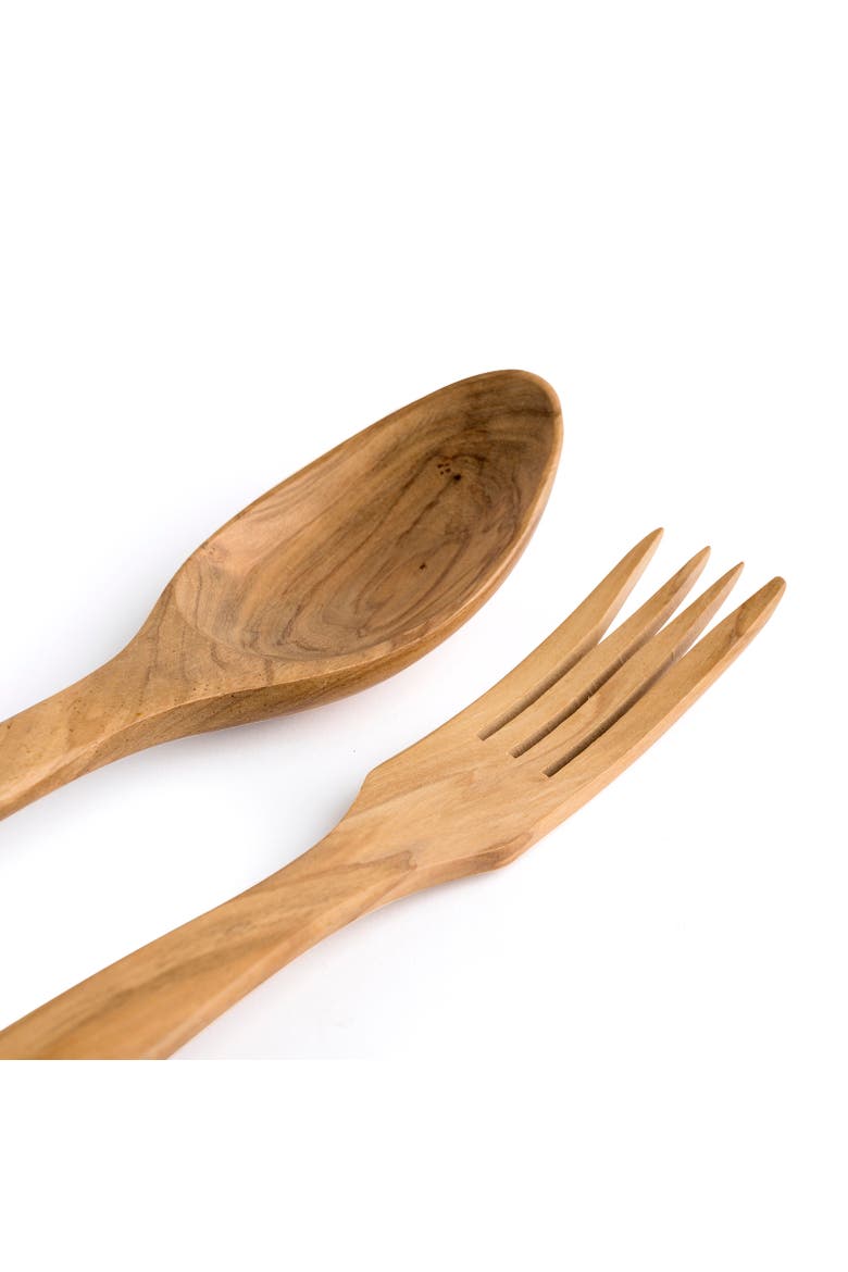 Handcrafted Olive Wood 2 Piece Salad Serving Set, 12 Inch, Alternate, color, Brown
