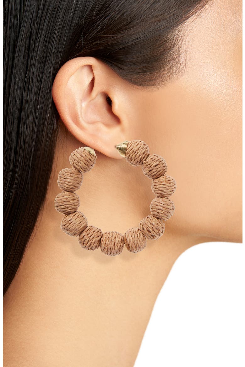 Woven Bead Hoop Earrings, Alternate, color, NATURAL