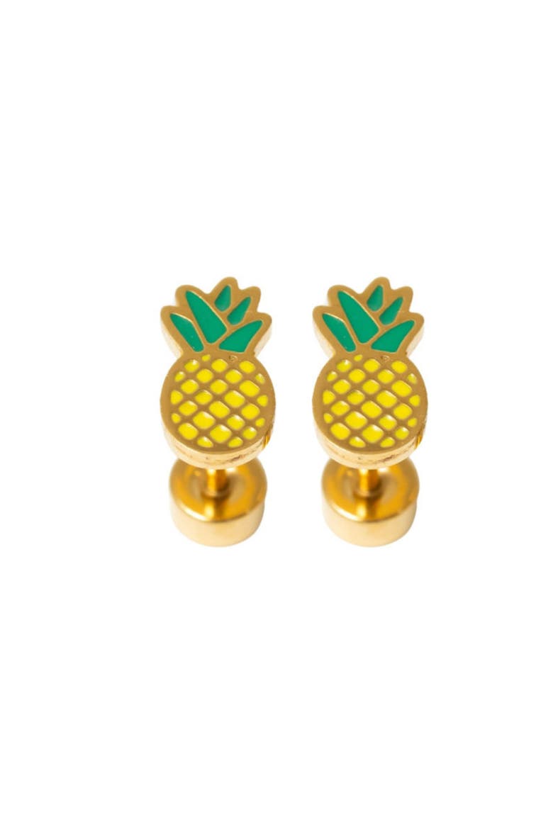 Pineapple Stud Earrings, Alternate, color, Yellow